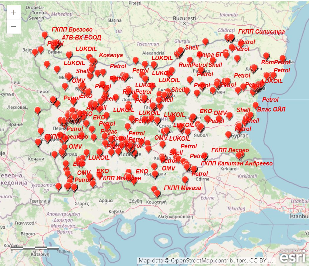 Bulgária matricaköteles útvonalhálózatának térképe 